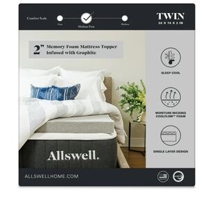 Allswell 2" Sleep Cool Memory Foam Mattress Topper Infused with Graphite, Twin